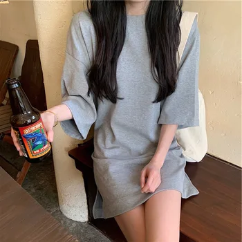 

YZY Solid Color T-shirt Women's Sense of Design Bandage Cloth Waist Hugging Short-sleeve Dress Summer