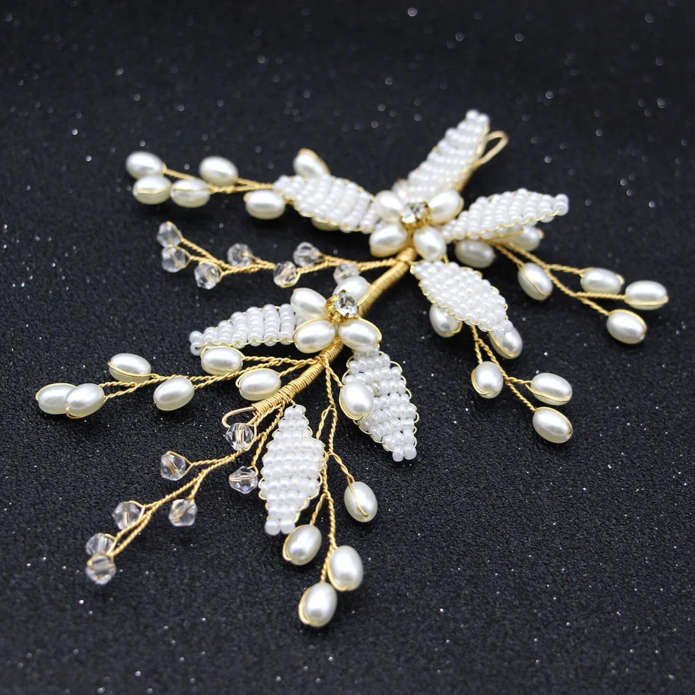 Grampo de Cabelo Nupcial Hairpin Imitação Pérolas Folha Strass Casamento Acessórios Ornamentos 2022 6 Grampos cabelo