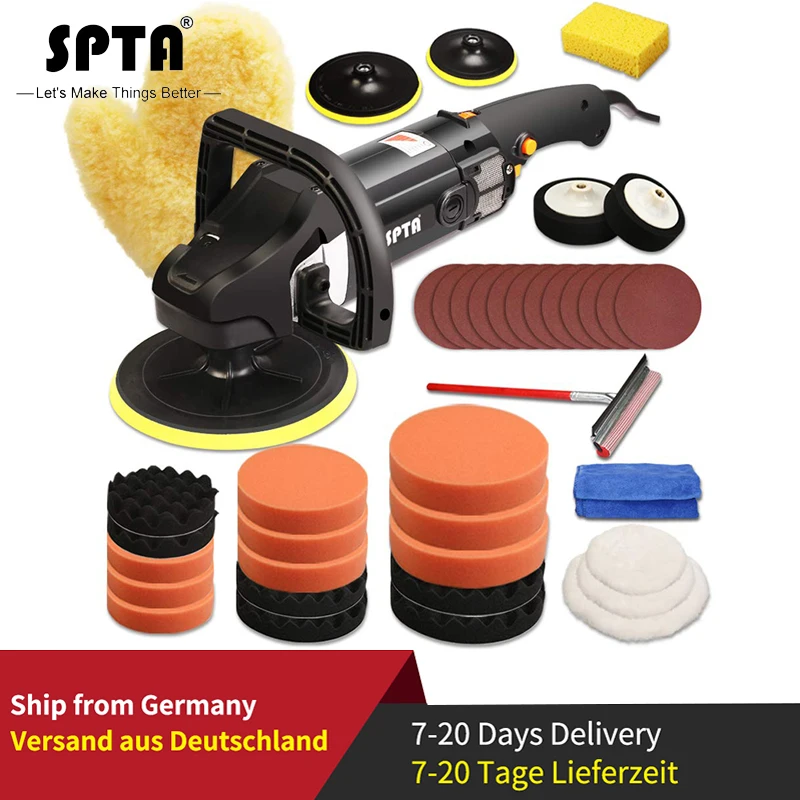 

SPTA 7 inch Auto Polishing Machine With Variable Speed Professional Set Car Buffing Polisher Polishing Sponge Accessory Set