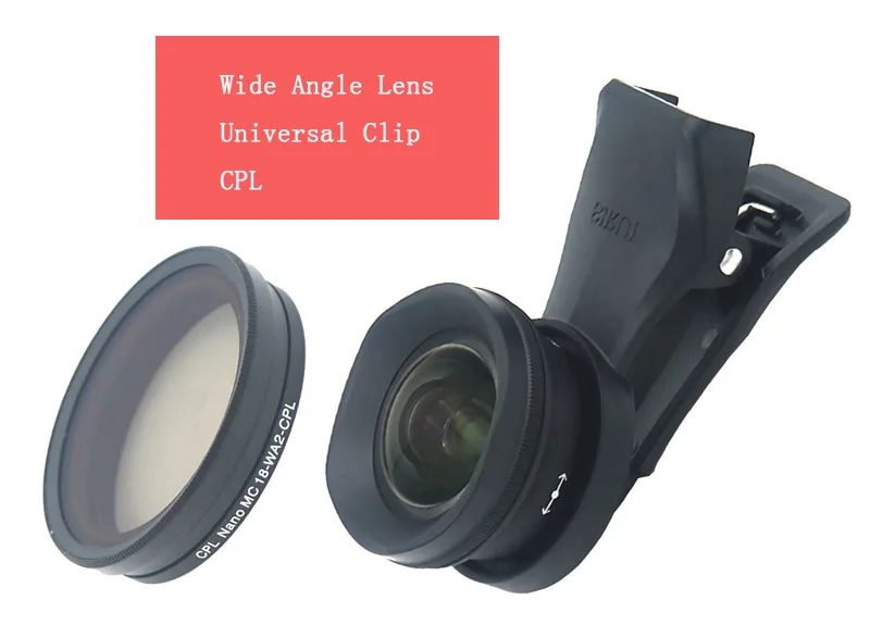 Мобильный объектив, внешнее зеркальное Зеркало высокой четкости, набор, Универсальный объектив для мобильного телефона, макро портретный объектив, широкоугольный объектив рыбий глаз SIRUI - Цвет: Wide CPL Clip