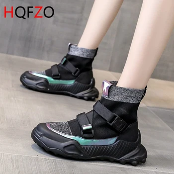 

HQFZO High Quality Women Sneakers Beauty Walking Running Platform Casual Fashion Breathable Mesh Sock Ankle Boots Zapatos