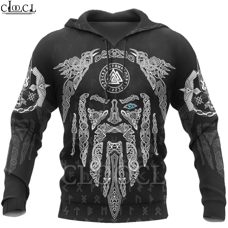 CLOOCL Viking Tattoo Men Hoodies 3D Print Raven and Odin Harajuku Fashion Hooded Sweatshirt Autumn Unisex Zipper Jacket | Мужская одежда