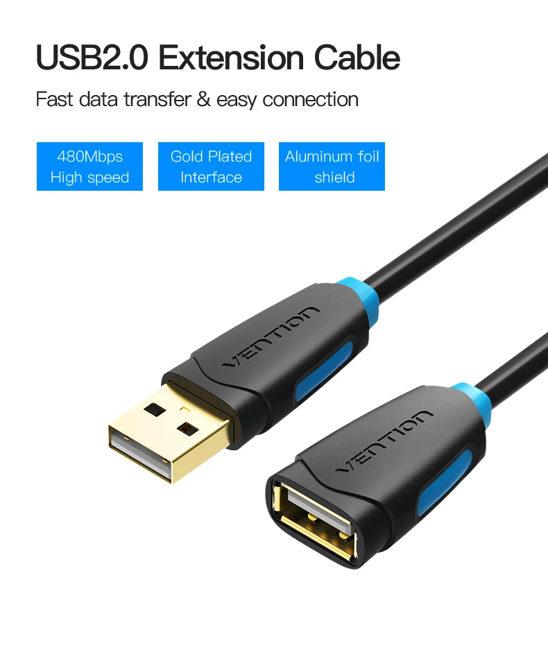 Vention USB2.0 УДЛИНИТЕЛЬ для мужчин и женщин супер скорость USB кабель для передачи данных удлинитель для ПК клавиатура принтер мышь компьютерный кабель