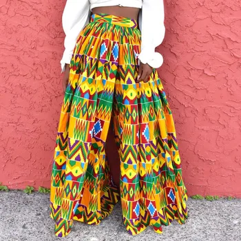 

African Fashion Ethnic Print Casual Wide Leg Pants Plus Size Women Boho Elastic High Waist Oversize Trousers Ladies Fall 2019