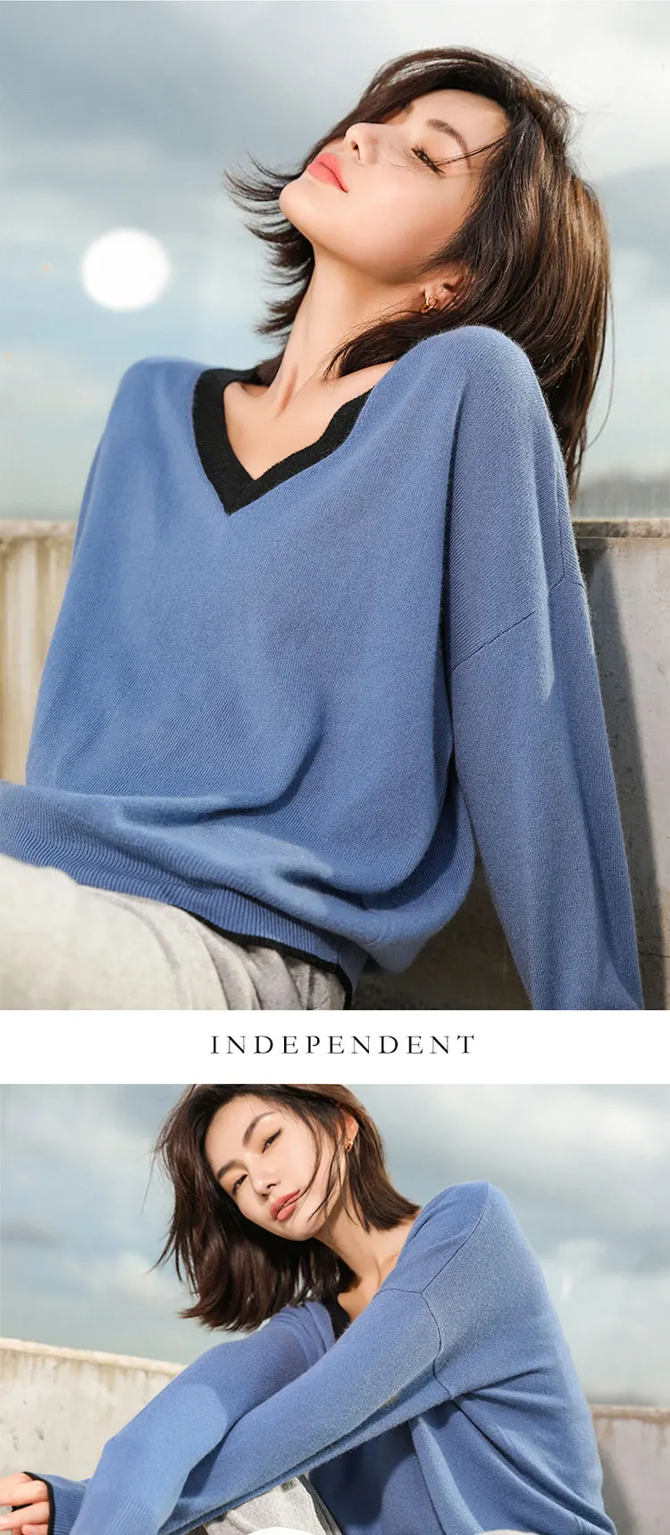 Litvriyh autumn cashmere sweater women pullover long sleeve V-neck soft pullovers female sweater knit top jumper pull femme warm