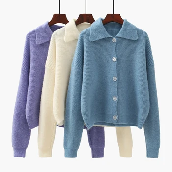

solid thicken warm knitted women sweater cardigan 2020 winter new long-sleeved casual all match female outwear coat tops