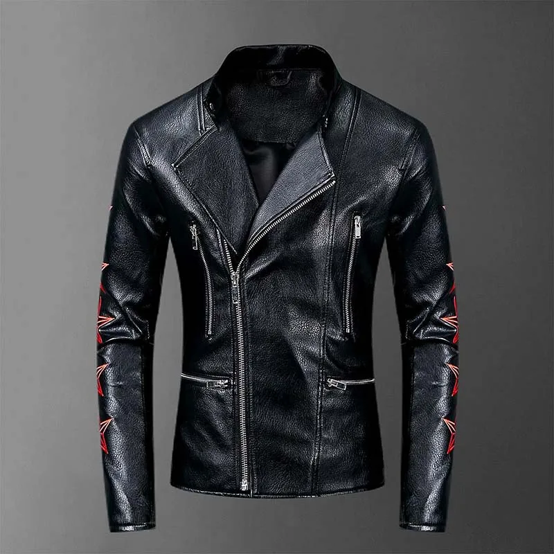 Men Fashion Pu Leather Jackets Eagle Embroidery Motorycle Faux Leather Jackets Coats For Male Brand Designer (4)