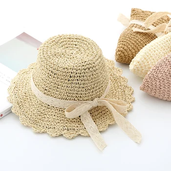 

Girls summer straw hats handmade sunshade hats baby hollow fisherman princess lace sunscreen beach