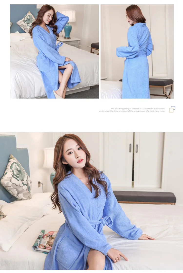 Pajamas Spring And Autumn Thick Cotton Toweling Bathrobe Men's WOMEN'S Plus-sized Cotton Nightgown Paragraph Four Seasons Hotel
