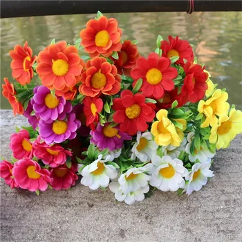 

10Pcs Fake Daisy (7 stems/bunch) 12.99" Length Simulation mini Cherry for Wedding Home Decorative Artificial Flowers