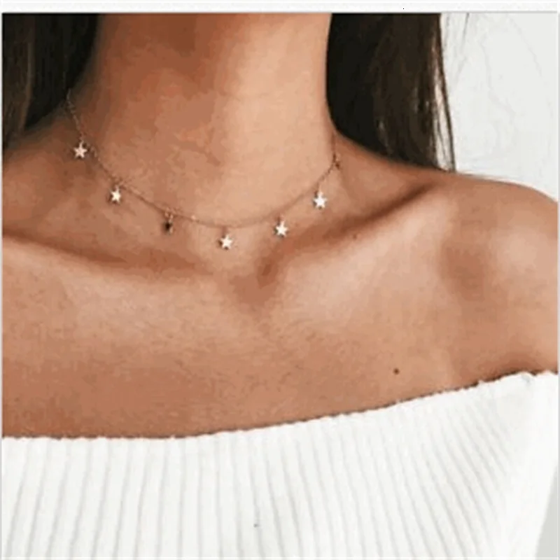 

KLEEDER Female Star Torques Necklace Fashion Jewelry Tassel Pendant Gold Silver Color retro Choker Chain Charm Classic Trendy