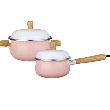 

Thickened enamel small milk pot porcelain enameled soup rice noodle pot with cover food baby mini stewpot pan saucepan saucepot