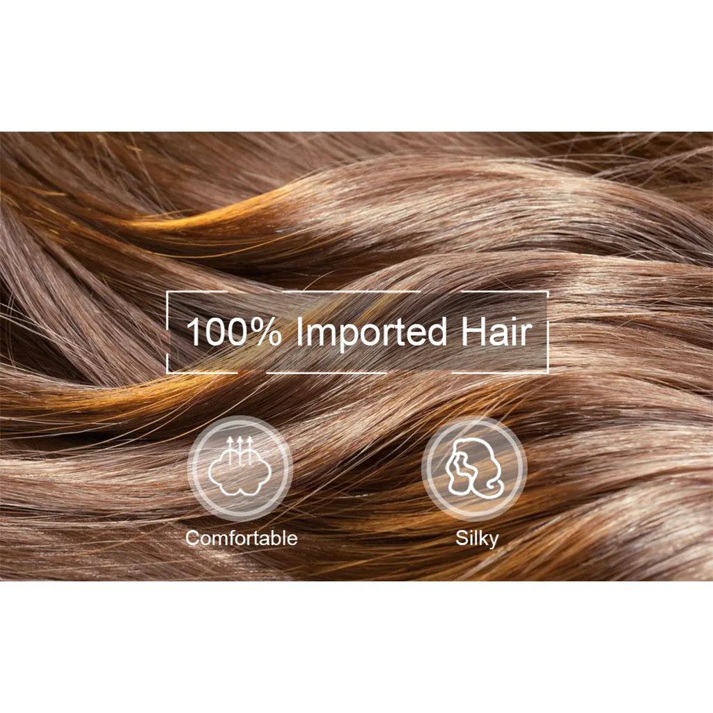 130% Density Wigs Wavy Ombre Synthetic Wig with Black Roots Gradient Blue Parting Half Hand Tied No Lace Front