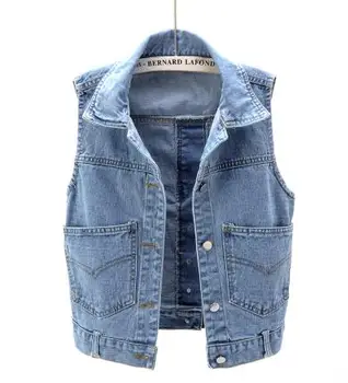 

09Sleeveless Vest Women Denim Jacket Loose Vintage Detachable Denim Vests Casual Female Jeans Jackets Plus Size 4XL 5XL