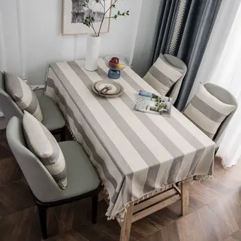 

Restaurant Kitchen Yarn Dyed Tablecloth Concise Northern Europe Gray Stripe Table Cloth Cotton Rectangle Household Tablecloth