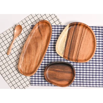 

New irregular acacia wood plate shaped solid wood fruit plate dessert plate wooden tray
