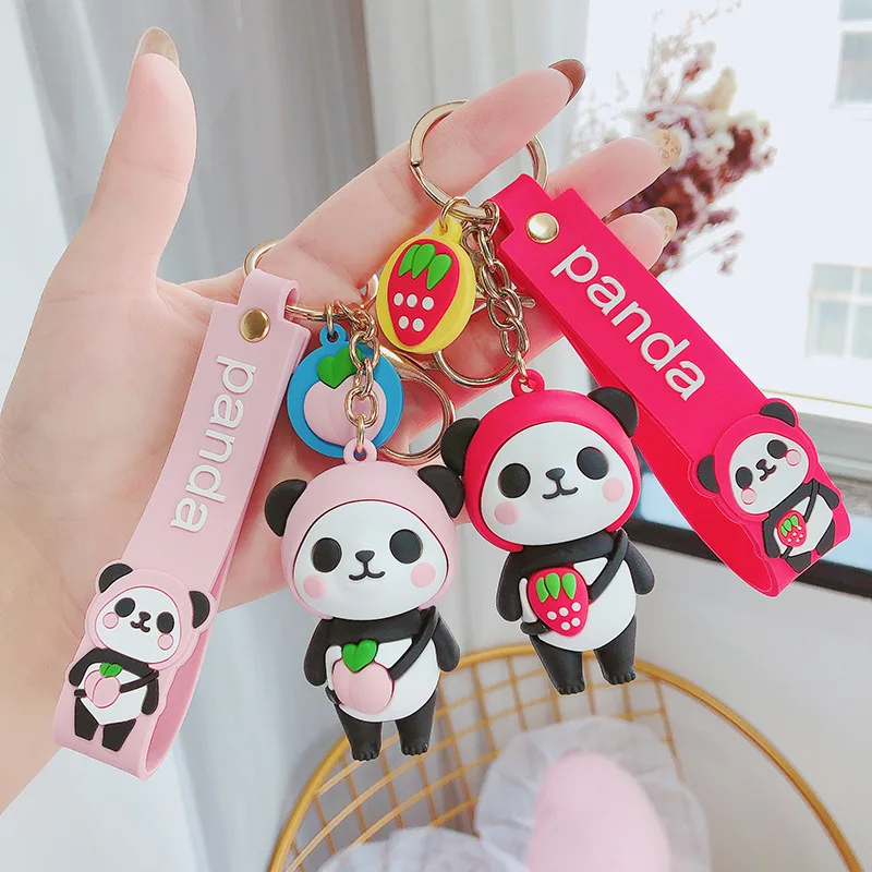 Cute cartoon Panda keychain Silicone Key chains For Women 3D Animal