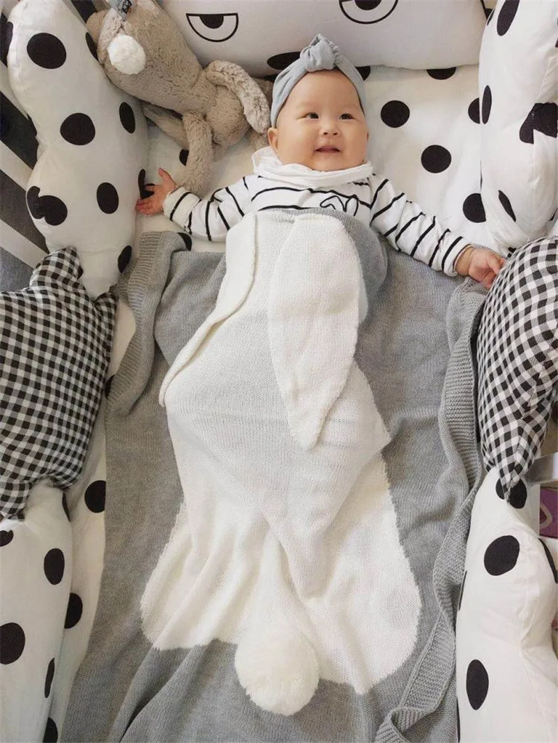 Baby Blankets Newborn Cute Big Rabbit Ear Blanket Soft Warm Knitted Swaddle Kids Bath Towel Baby Toddler Bedding Blankets