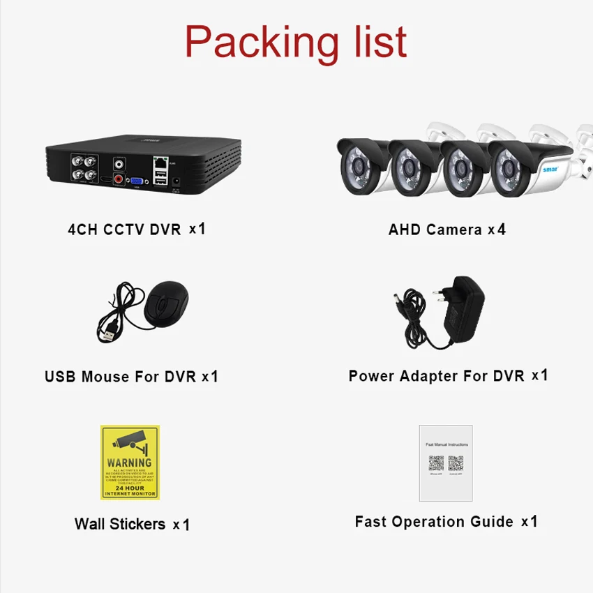 Smar CCTV Camera Security System Kit 4CH 1080P AHD Camera Kit 5 in 1 Hybrid DVR telecamera impermeabile visione notturna allarme e-mail