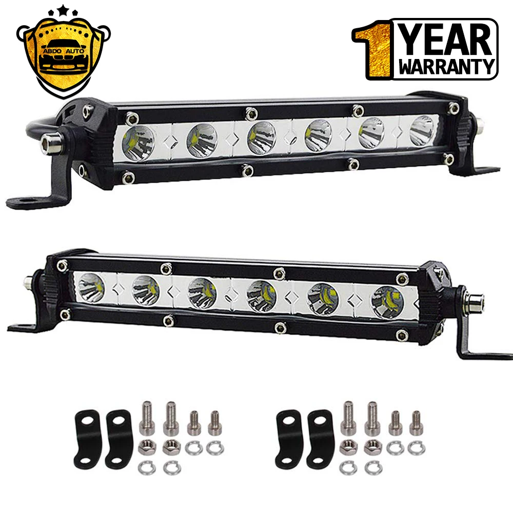 

2x 7inch 6" 30W Single Row Flood Beam LED Work Light Bar 2PCS Ultra Slim Driving Lights Fog Lamps for Truck Offroad ATV SUV Boat