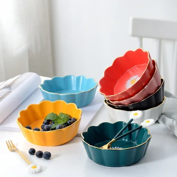 

350ml Phnom Penh Ceramic Bowl Tableware Lace With Daisy Pattern Salad Bowl Dessert Bowl Multicolor for Household E2S