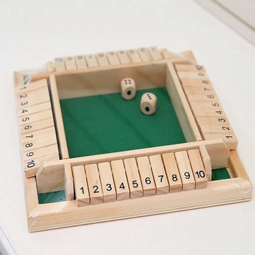 

Closed Box Dice Board Game 4 Double-Sided No. 10 Wooden Bezel And Dice Game Set For 4 People Bar Party Family Travel Fun Game