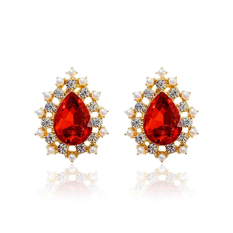 

DREJEW Luxury Red Rhinestone Water Drop Statement Earrings 925 Custom Crystal Stud Earrings Sets for Women Wedding Jewelry E2261