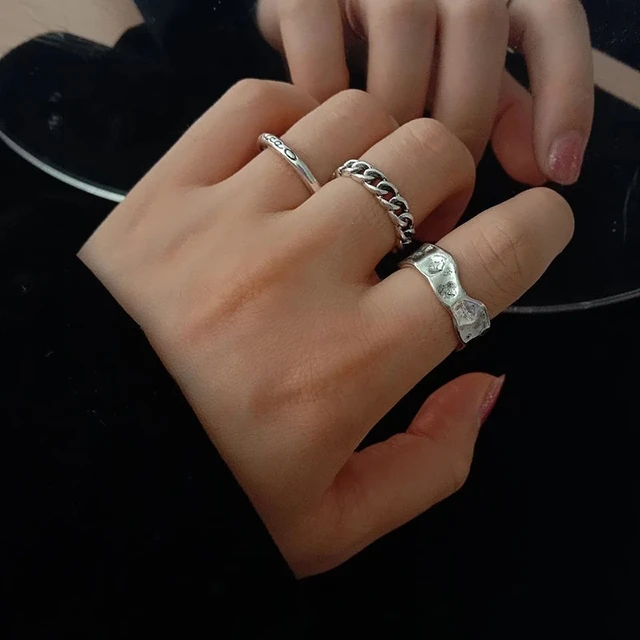 Silver Color Hollowed Heart Shape Open Ring Set Design Cute Fashion Love Jewelry For Women Girl Gifts Adjustable Birthday Party ar049