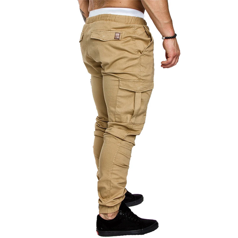 Мужские брюки с несколькими карманами, штаны с эластичным поясом, спортивные штаны, деловые брюки, мужские брюки в стиле хип-хоп, мужские повседневные однотонные уличные штаны для бега