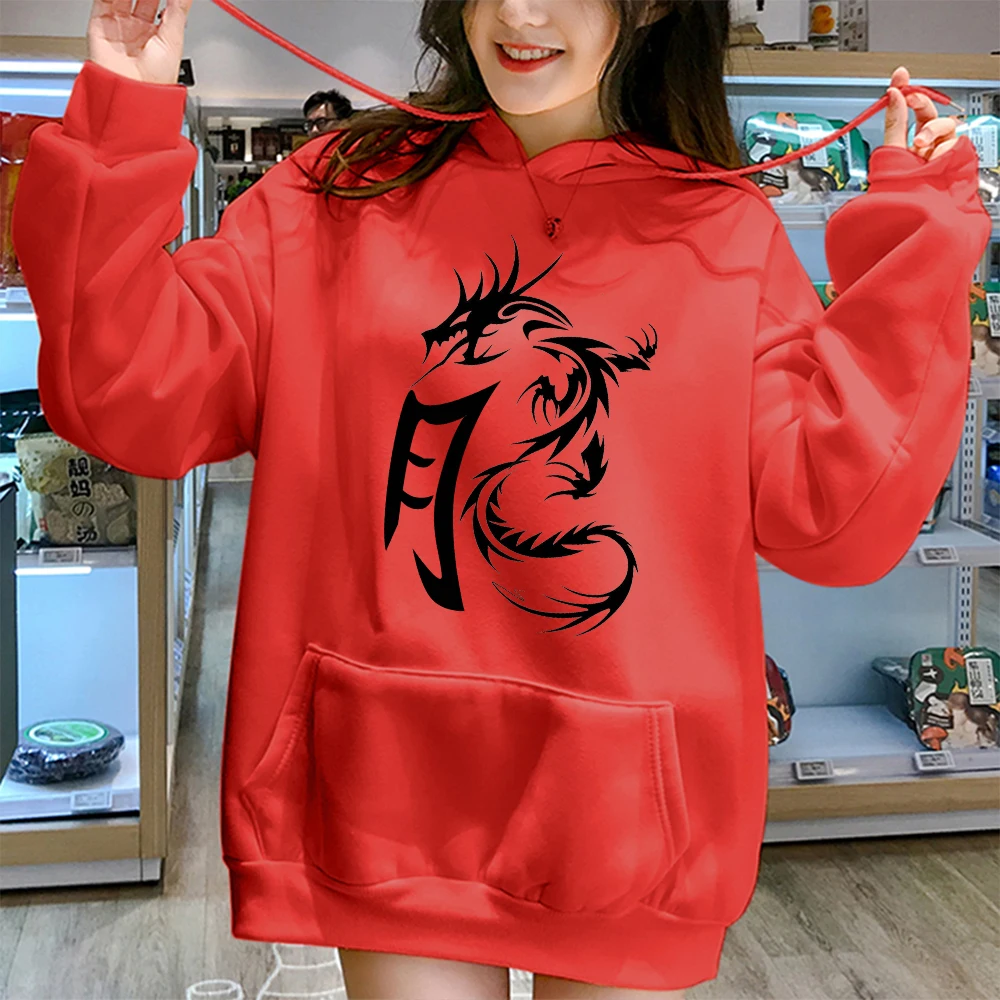 

Sufaderas Vintage Mujer Womens Hoodies Harajuku Chinese Dragon Printed Hoodie Winter New Oversized Loose Casual Sweatshirts