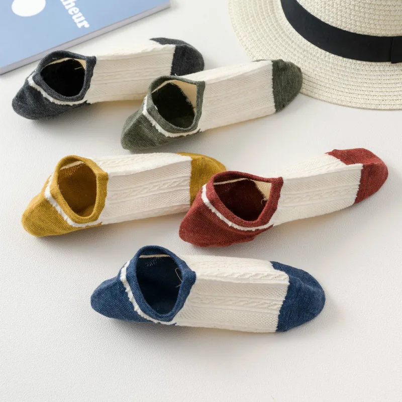 Fast Shipping 2020 New Arrival 5 Pairs Slipper Invisible Patchwork Women's Short Socks Cotton No Show Socks For Women