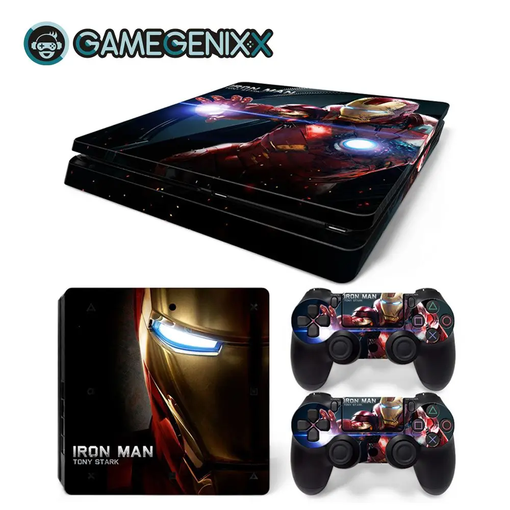 GAMEGENIXX Skin Sticker Vinyl Wrap Cover for PS4 Slim Console and 2 Controllers- Iron Man