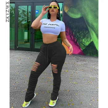 

ZKYZWX Plus Size Neon Stacked Sweatpants Women Elastic High Waist Joggers Summer Legging Bell Bottom Trouser Ruched Flare Pant