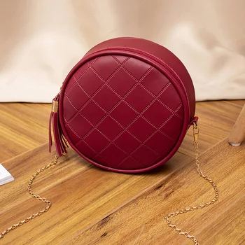 

Bags for Women 2020 Mini Round Solid Color Plaid Shoulder Handbags Women Small Round Tassel Crossbody Bags Purses Clutches