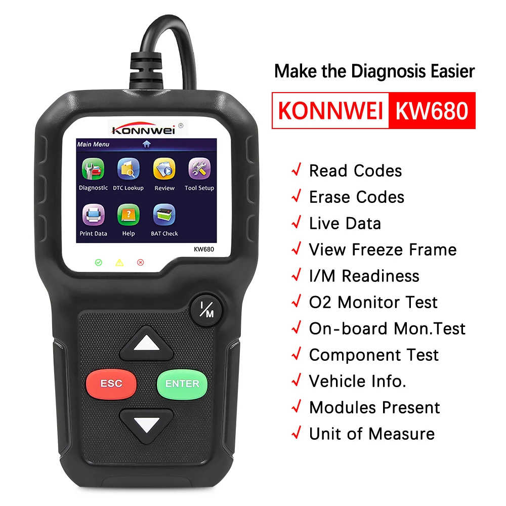 KONNWEI KW680 считыватель кодов OBD2 сканер KW680 OBD 2 OBD2 автомобильный диагностический инструмент ODB2 Автомобильный сканер многоязычный