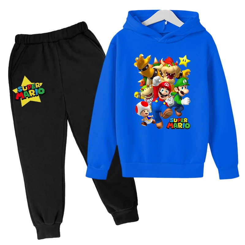 baby pajamas for a girl Hoodie Cartoon Set Cotton Children's Sweatshirt + Pants Two-piece Fashion Clothes Senior Coat Super Mario 4T-14T Black ·White cute outfit sets Clothing Sets