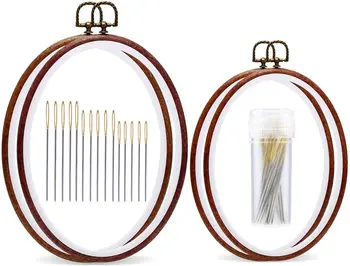 

LMDZ 4 Pack Oval Embroidery Hoop, Imitated Wood Display Frame with 30 Pieces Embroidery Needles, Embroidery Frame for Home Decor