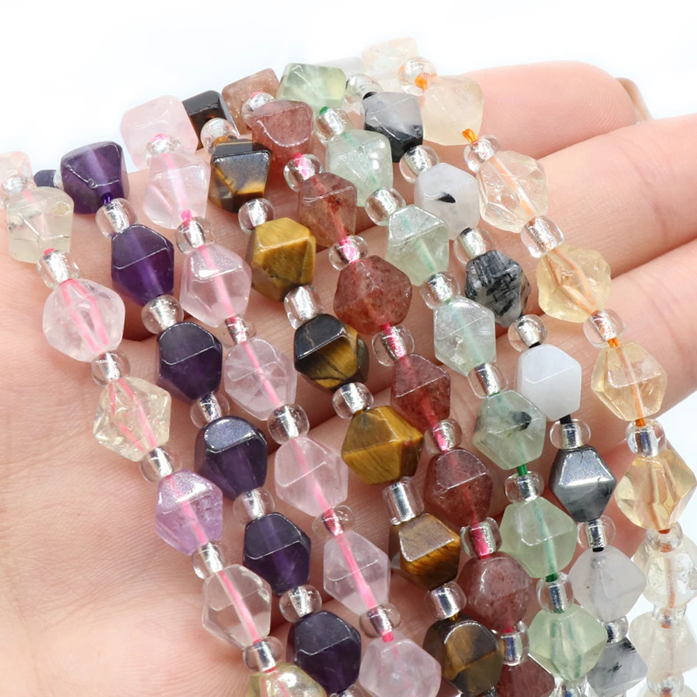 Natural Stone Bead Geometric Shape Faceted Quartz Spacer Loose Beaded For Jewelry Making DIY Charm Necklace Bracelet Accessories