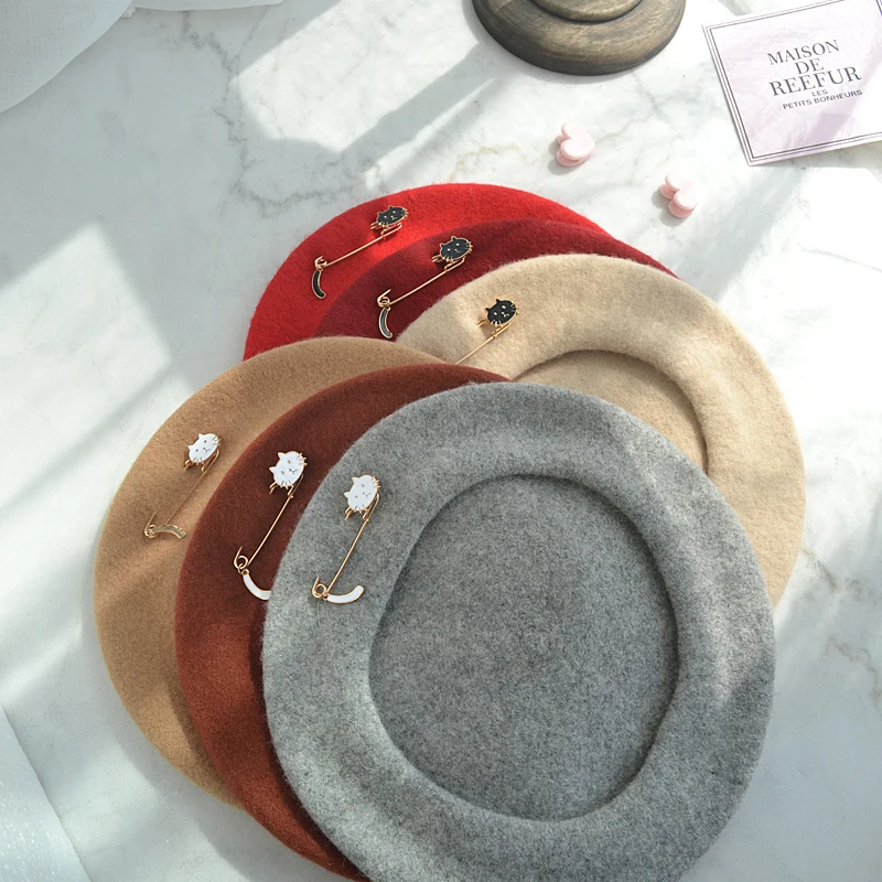 Женские металлические шерстяные береты с котом, зимние винтажные художественные шапки для девушек, женские шапки, женские шапки для художников, подходящие ко всему, теплая прогулочная шапка