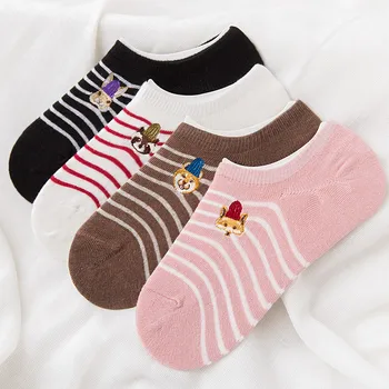 

Women Lovely Cartoon animal Embroidery Cotton Socks Shallow MouthConcise Trendy Boat Socks For Female Breathable Casual Sox