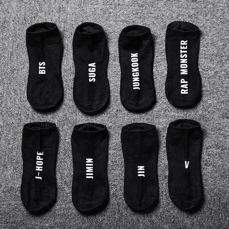 BTS Bulletproof Boys Celebrity Style Short Socks No-show Socks Men And Women Socks Black And White with Pattern Low-top Socks Co