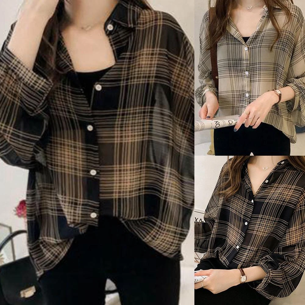 Loose plaid shirt womens Clearance