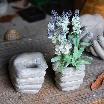 Fist shape design flower pot cement mold silicone retro style diy concrete  gardening succulent planting container clay pot mold