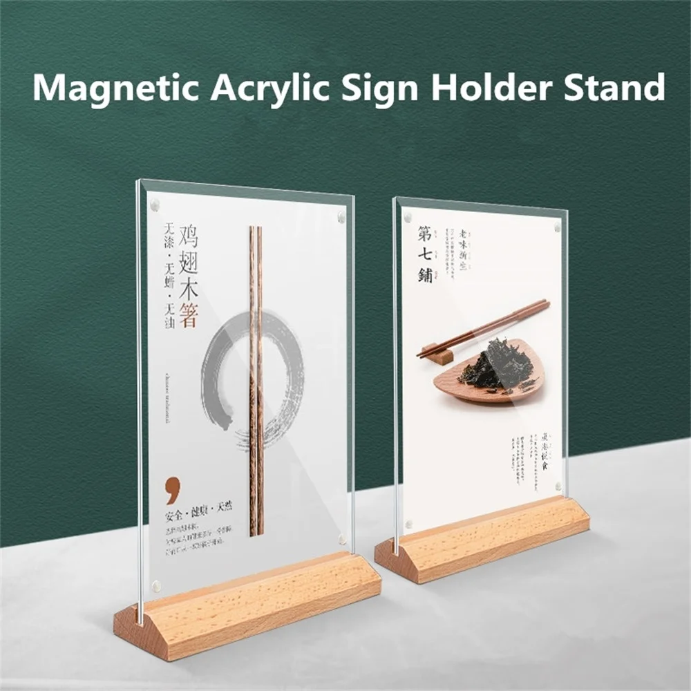 A6 Magnetic Wooden Acrylic Picture Paper Photo Frame Acrylic Menu Sign Card Note Holder Advertising Board wooden photo name card display stands holder pop memo sign paper price label advertising 1pack