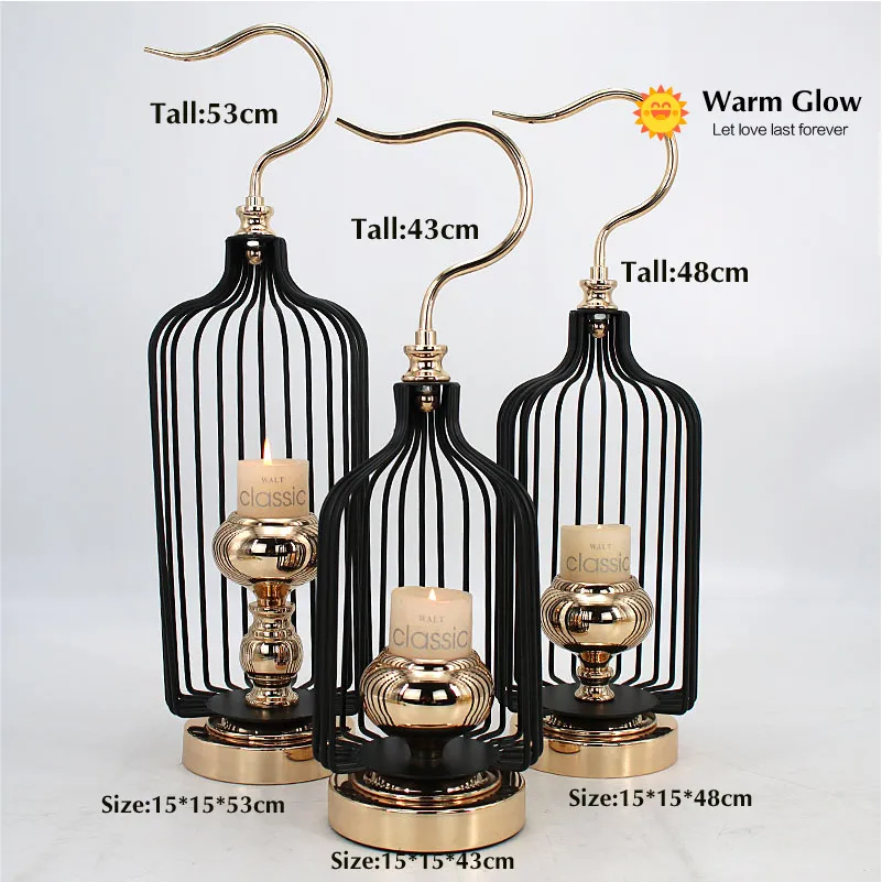 Free shipping New Nordic Bird Cage Metal Light Candle Holder Candlestick Table Lamp Indoor Decor - Цвет: Tall 53cm