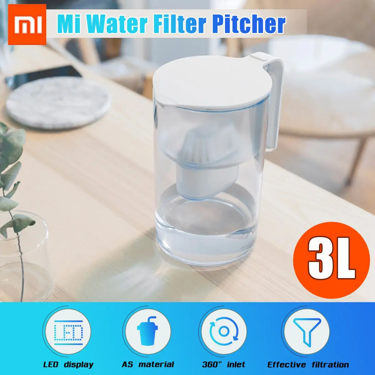 

Global Version XIAOMI 3L Water Filter Jug Kettle Activated Carbon Pitcher Filtration Dispenser Cup Home Water Purifier