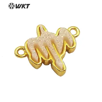 

WT-c289 new druzy quartz cactus pendant with double loops, lady charming gold bezel druzy quartz pendant