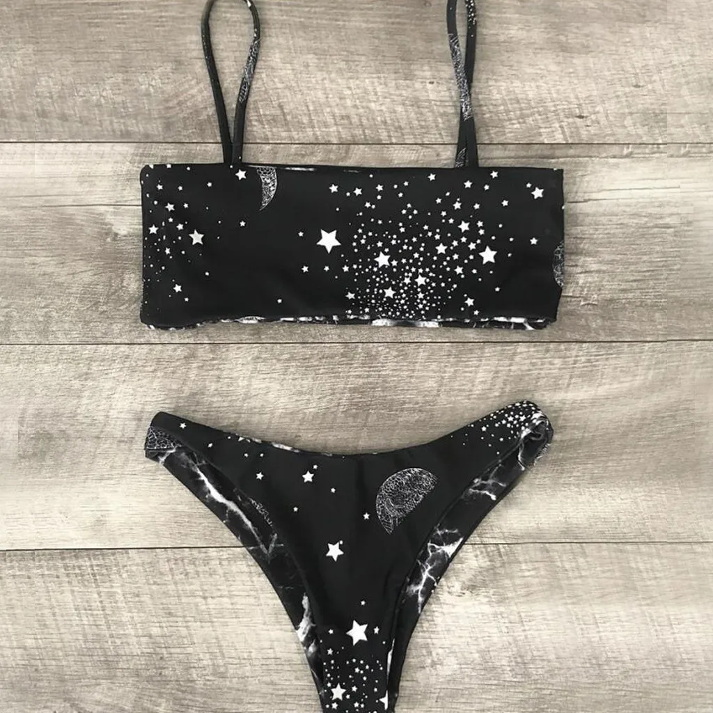 JAYCOSIN Girl Split Tube Top Swimwear women Personality Print Double-sided Clothes Summer New Swimsuit Beach Sexy Cute Bikini L 
