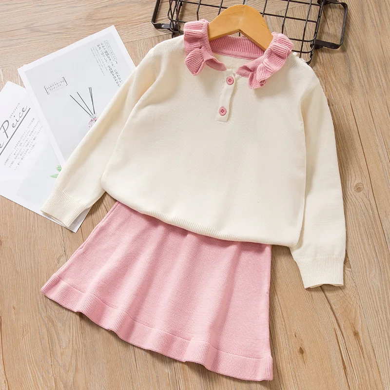 Menoea/платье для девочек; сезон осень-зима; новые милые наряды; одежда для детей; вечерние платья; свитер с рисунком для девочек+ леопардовое платье трапециевидной формы - Цвет: AX1299 Pink