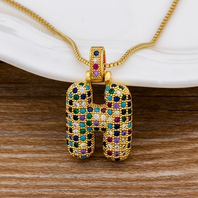 A-Z 26 Letters CZ Zirconia Pendant Necklace for Women Cute Rainbow Initials Name Necklace Fashion Party Wedding Jewelry